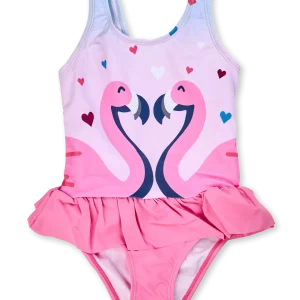 Costume da bagno Buonumore da bambina Fenicotteri e cuori