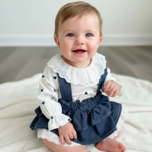 Completo Neonata denim cuori bianco blu