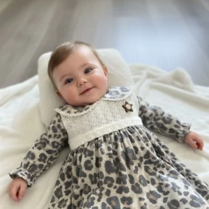 Abito Neonata Animalier pizzo beige