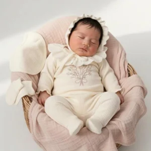 Completo Neonata Fiori pizzo panna