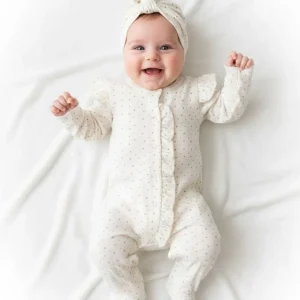 Tutina Neonata pois  maxi cuffietta fiocco panna