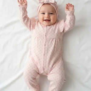 Tutina Neonata pois animalier maxi cuffietta fiocco rosa