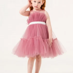 Abito Bambina Tulle Principessa rosa frontino fiocco