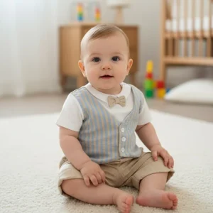 Clinico Neonato Nazareno Gabrielli Panciotto celeste beige righe