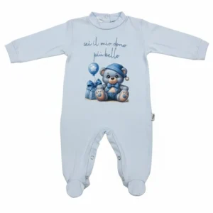 Tutina Neonato Orsetto Fiocco celeste