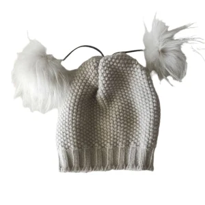 CAPPELLO REGINA BEIGE PONPON PELLICCIA