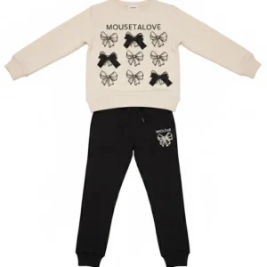 Completo Bambina tuta fiocchi beige e nero