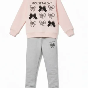 Completo Bambina tuta fiocchi rosa e grigio