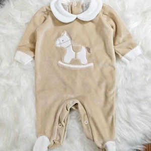 Tutina Neonata Cavallo a dondolo ciniglia beige