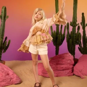 CAMICIA PINKO CON VOLANT E CHARM BEIGE