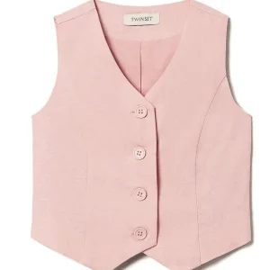 GILET TWINSET  ROSA MISTO LINO