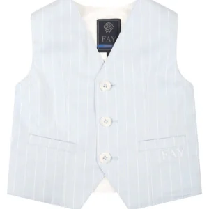 GILET CELESTE A RIGHE BIANCHE FAY