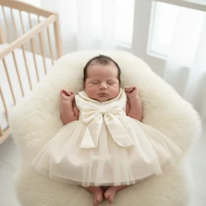 Abito neonato tulle fiocco coprispalle crema