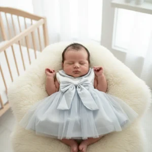 Abito neonato tulle fiocco coprispalle grigio cielo