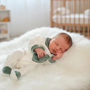 Tutina Neonata Cuore ciniglia bianca e verde salvia