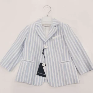 GIACCA A RIGHE DI LINO CELESTE