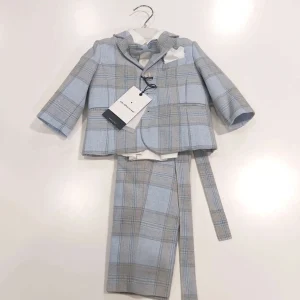 COMPLETO A QUADRI GRIGIO E CELESTE