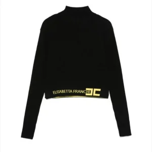 MAGLIONCINO ELISABETTA FRANCHI VISCOSA CON LOGO NERO/MIMOSA
