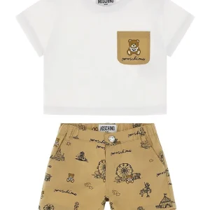 SET MOSCHINO T-SHIRT + SHORT BEIGE STAMPATO