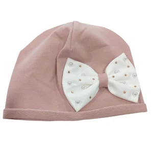 CAPPELLO COTONE ROSA FIOCCO PERLE