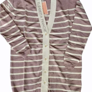 CARDIGAN A RIGHE MALVA E PANNA