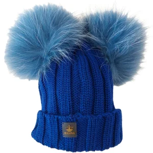CAPPELLO REGINA BLU 2POMPON DI PELLICCIA