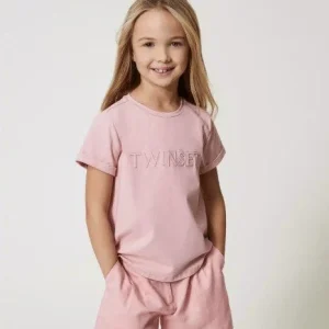 T-SHIRT TWINSET LOGO IN RILIEVO ROSA