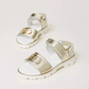 SANDALI TWINSET IN PELLE LAMINATA ORO