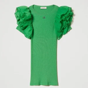 ABITO TWINSET COSTINE VERDE CON VOLANT