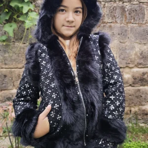 Ecopelliccia Bambina Cappuccio nera