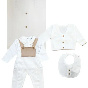 Corredino Neonato Unisex Salopette bianco beige completo