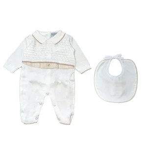 Corredino Neonato unisex ricamo bianco e beige