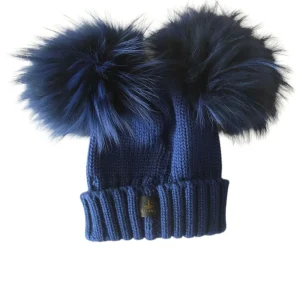 CAPPELLO REGINA BLU PONPON PELLICCIA