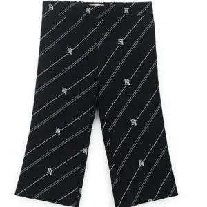 PANTALONE ELISABETTA IN CREPE STAMPA RIGA EF NERO/BURRO