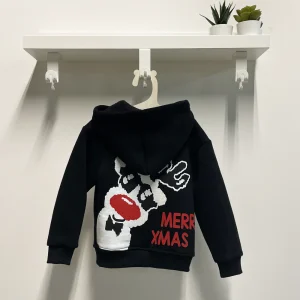 Felpa Neonato Merry xmas nera cappuccio