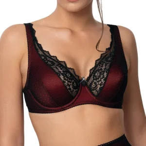 Reggiseno a Balconcino Elisif Pizzo Nero e Bordeaux
