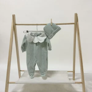 Completo Neonato ciniglia verde salvia