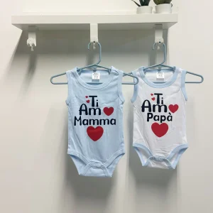 Coppia Body Neonato Ti amo azzurro