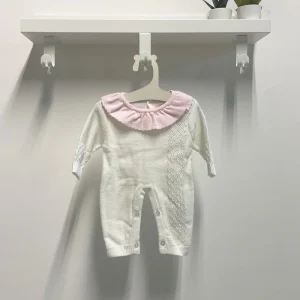 Tutina Neonata trama colletto bianca e rosa